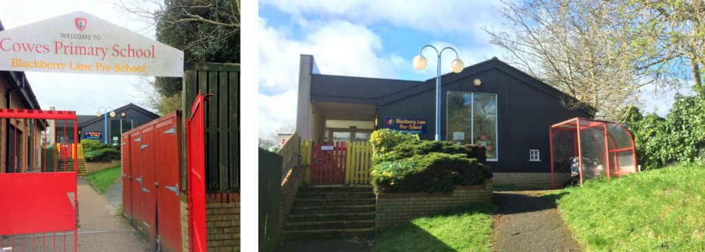 Blackberry Lane Pre-School & Nursery building, through the gates of the Cowes Primary School entrance
